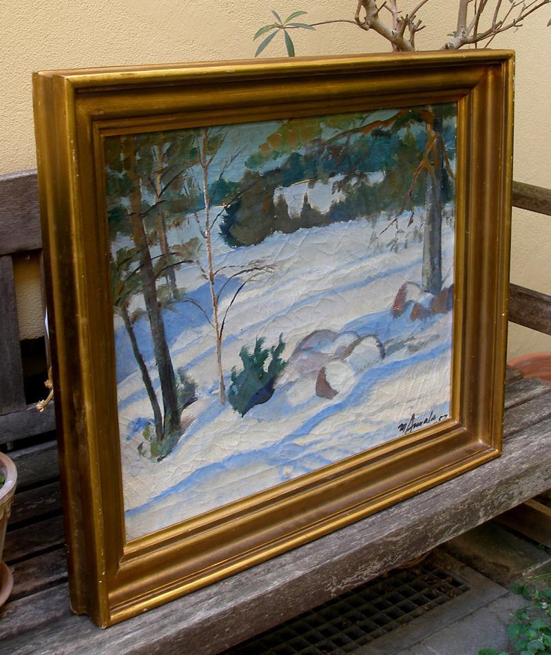 Matias Annala ( Finnish 1898) Impressionist Winter Forest Dated 1957 Rare