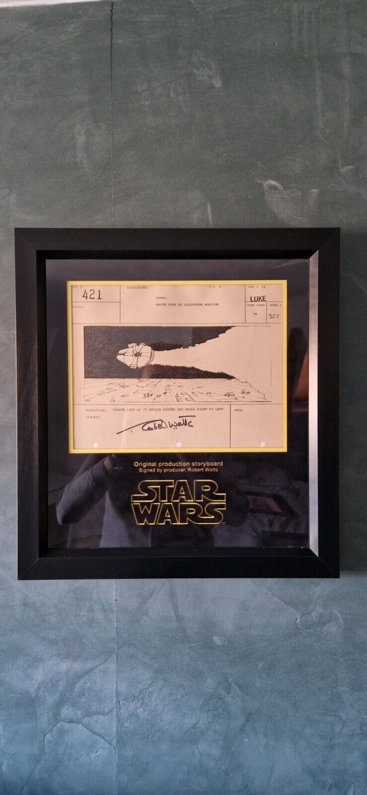 Star Wars Storyboard Millennium Falcon signed by Robert Watts ANH