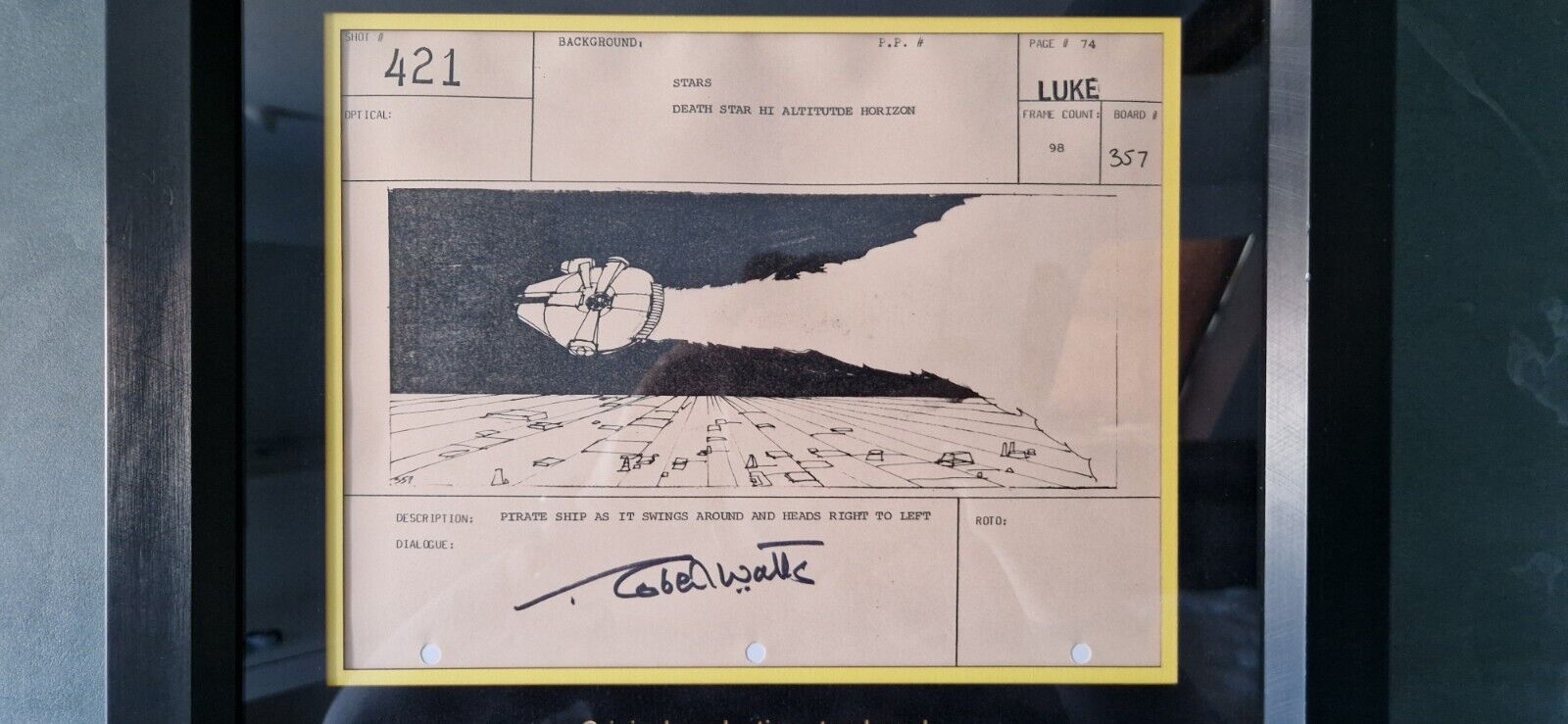 Star Wars Storyboard Millennium Falcon signed by Robert Watts ANH