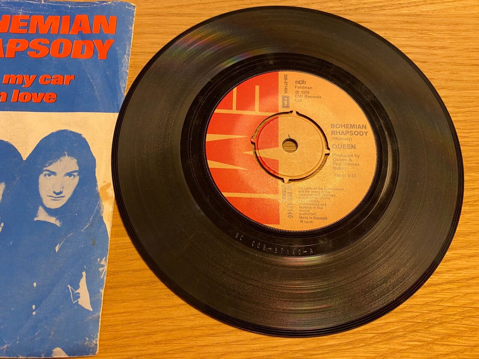 QUEEN "BOHEMIAN RHAPSODY/ I´M IN LOVE WITH MY CAR" 1975 DANISH PRESS 7" SINGLE