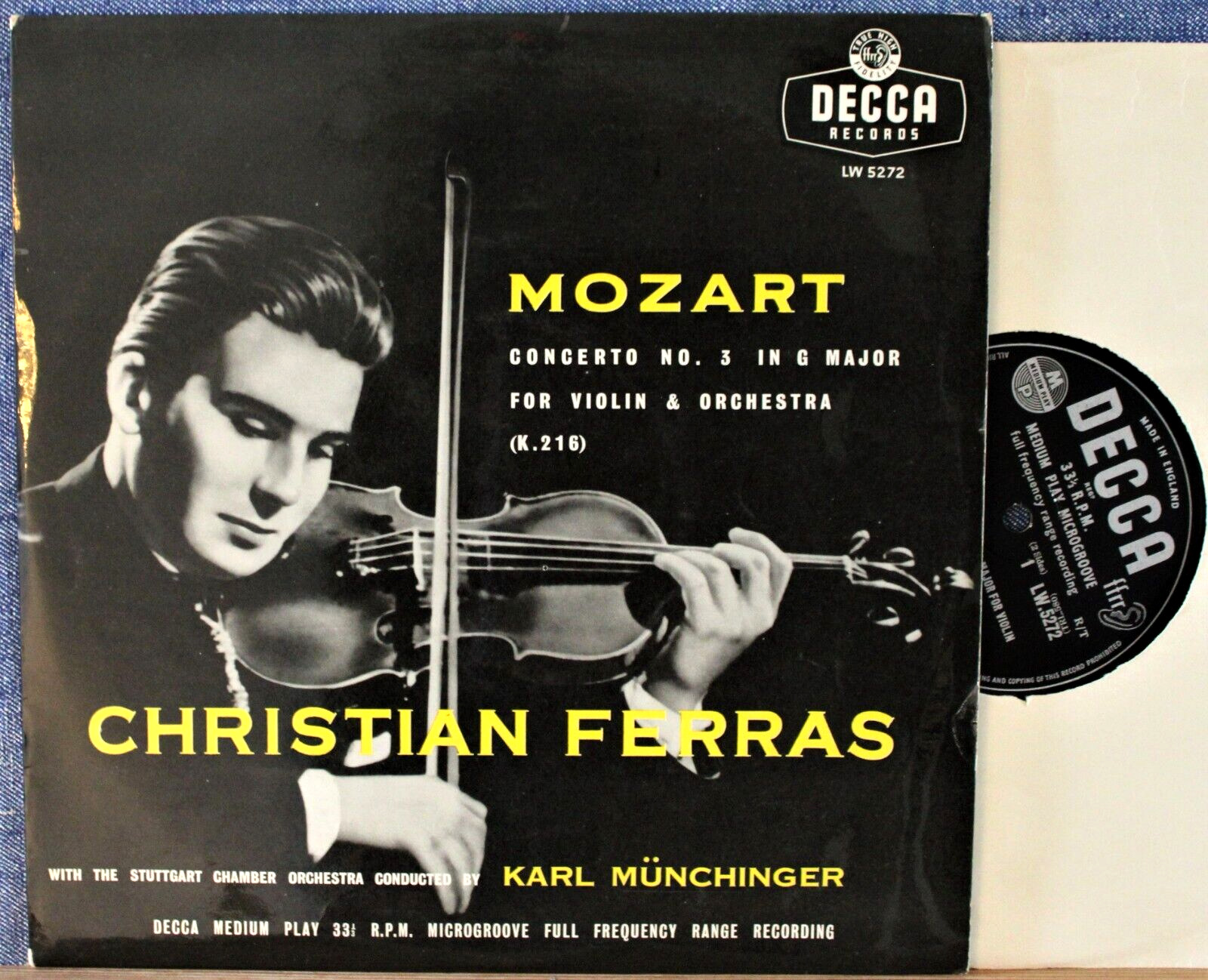 Ferras; Münchinger Mozart (Violin concerto 3) Decca LW 5272 (10") NM(-)