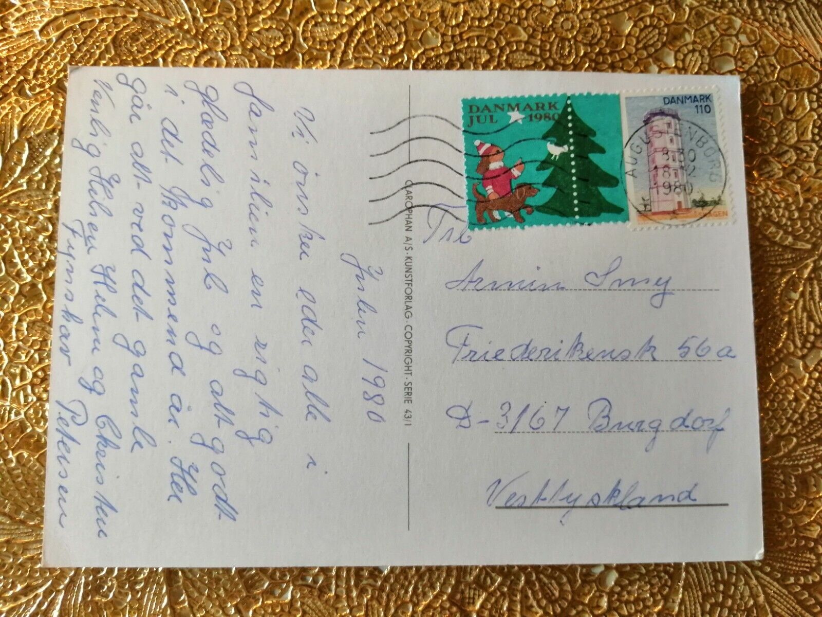 Vintage and collectible Danish Christmas cardPosted in 1980  ( No 3 i )