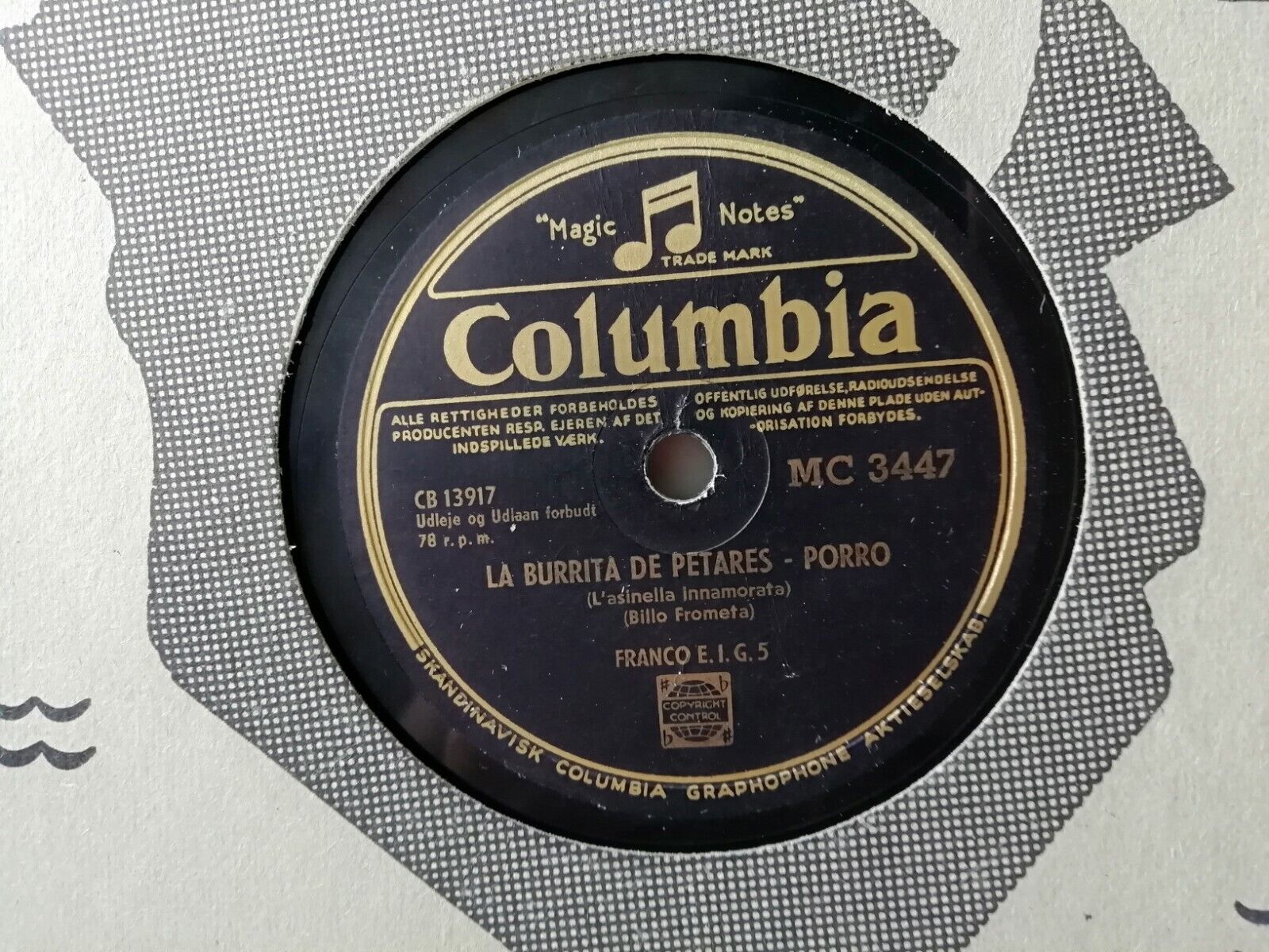 78 rpm FrancoEIG5 La Burrita De Petares-Porro Columbia MC 3447