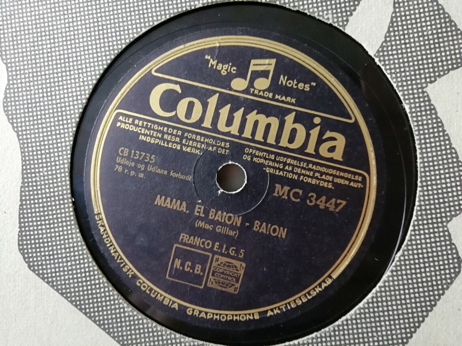 78 rpm FrancoEIG5 La Burrita De Petares-Porro Columbia MC 3447