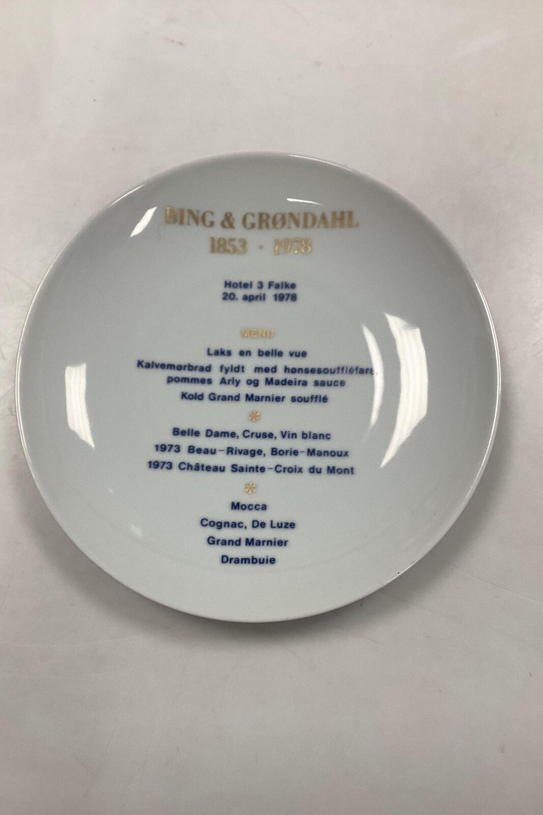 Bing and Grondahl Anniversary Menu Plate 1853 - 1978