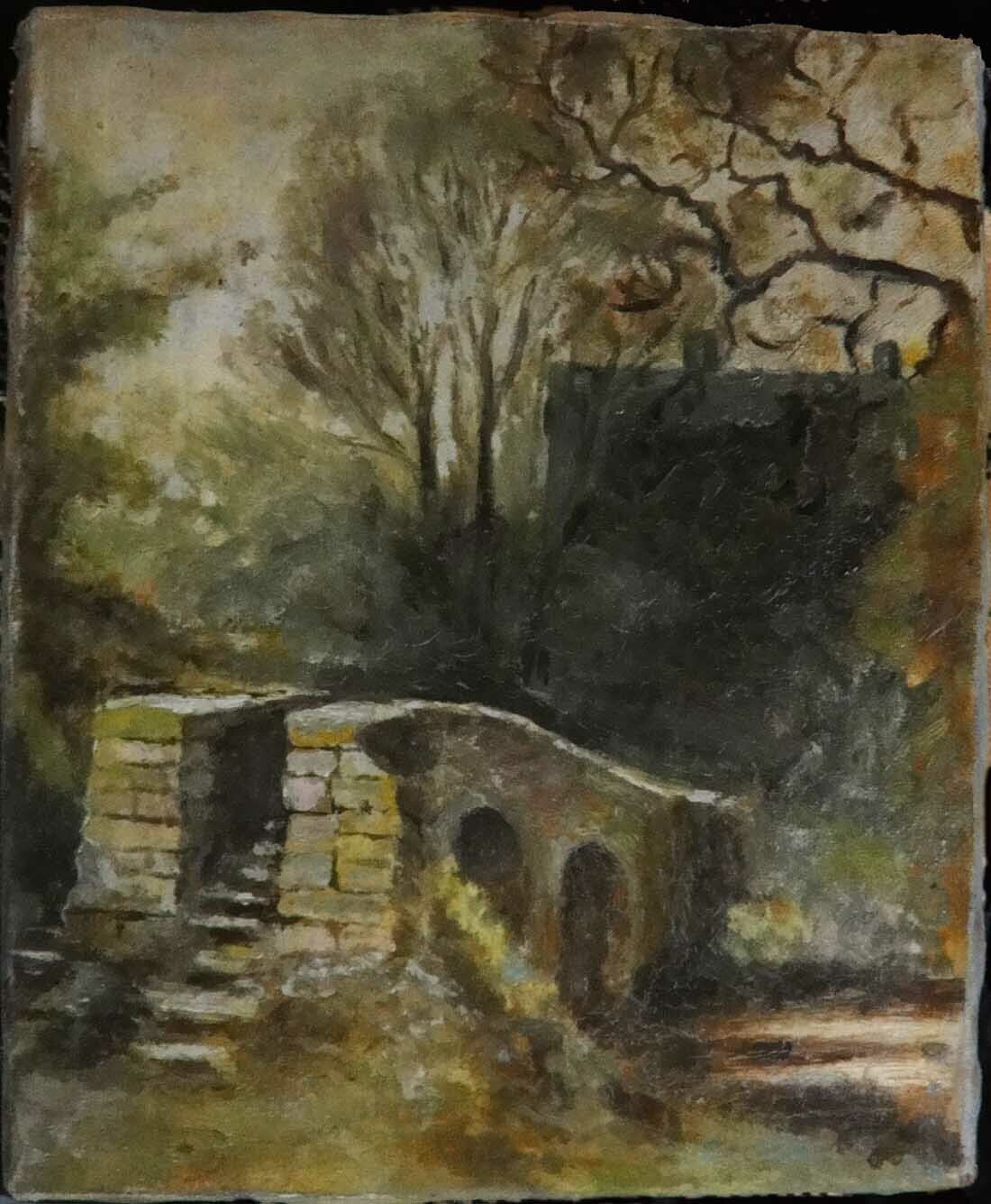 Antique painting An old stone bridge Manner of Sofie Holten