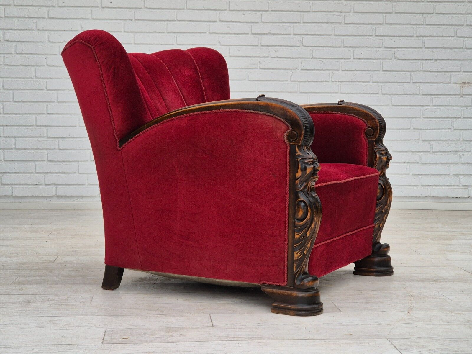 1950s Danish armchair with footstool furniture velour ash wood