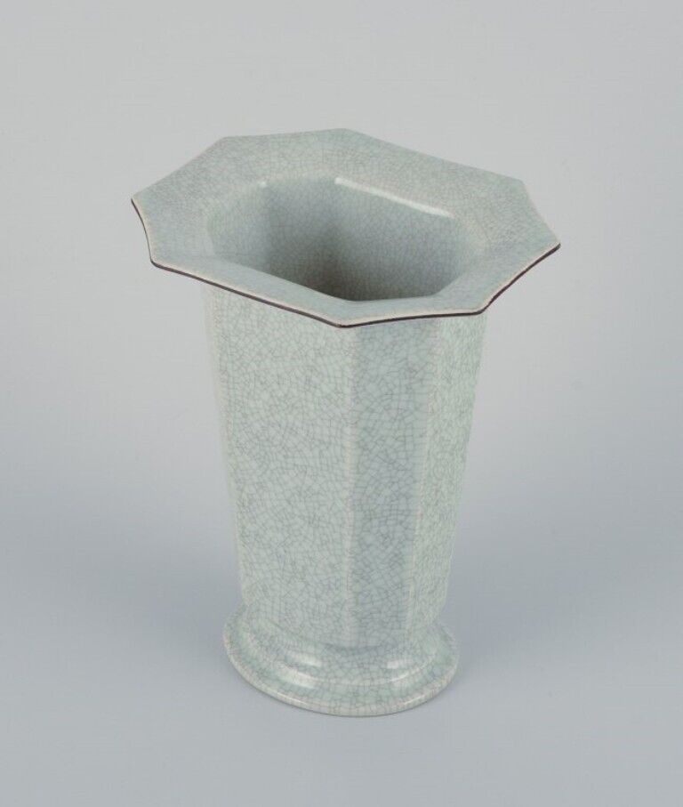 Royal Copenhagen Art Deco porcelain vase in a rare shape with crackle glaze