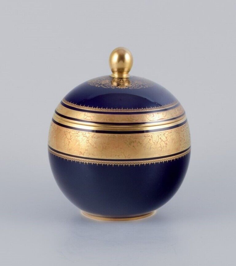 Rosenthal Germany Lidded Art Deco bowl in porcelain in royal blue and gold