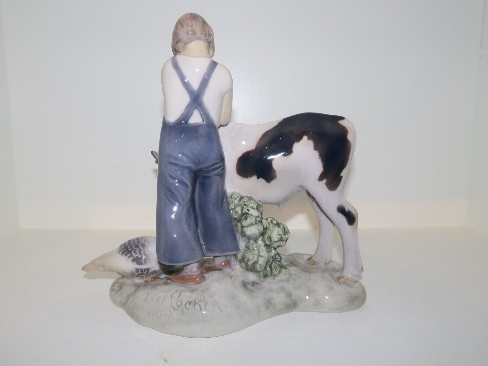 Rare Bing  Grondahl figurine farmgirl with cow and goose