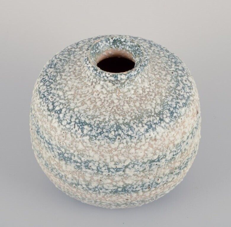 Louis Dage French ceramist Unique ceramic vase Glaze in blue and sandy tones