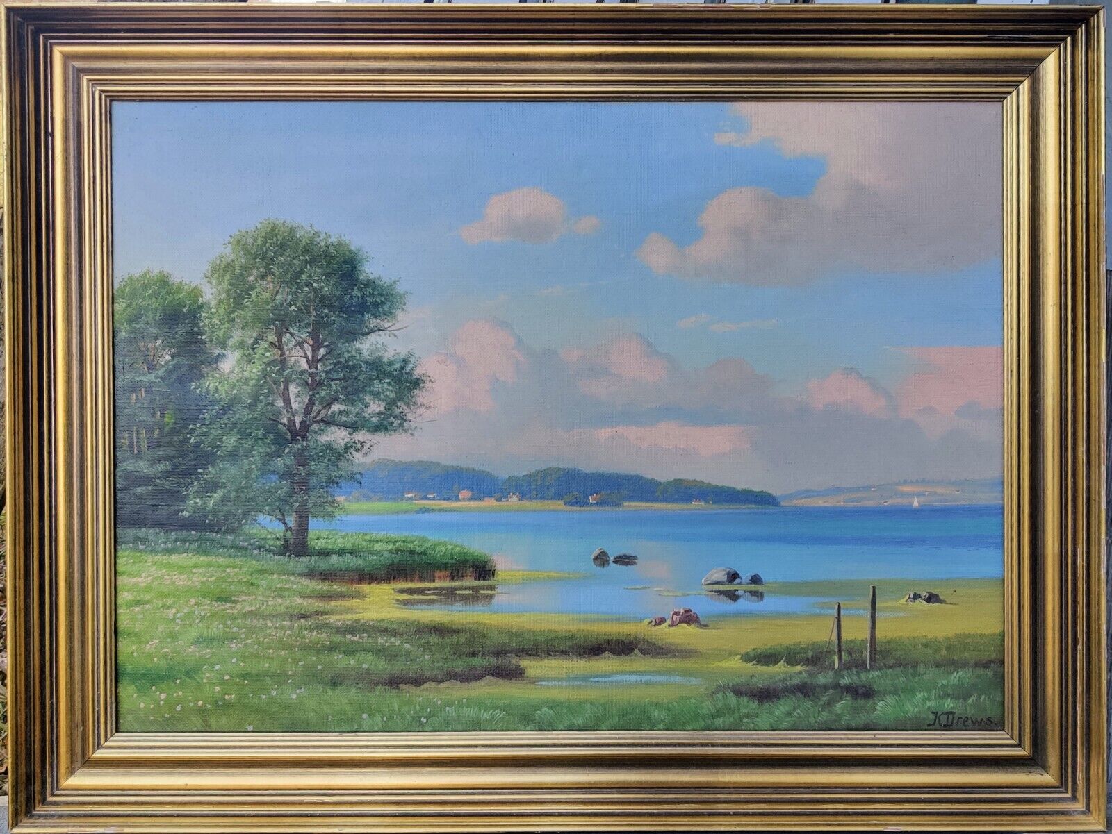 Kaj Drews (1884-1964): LAKE LANDSCAPE original oil painting