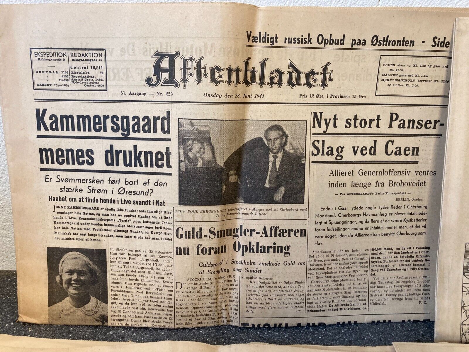 9x Pcs Danish WWII World War 2 Newspaper Lot - 1944 - "Aftenbladet" Denmark