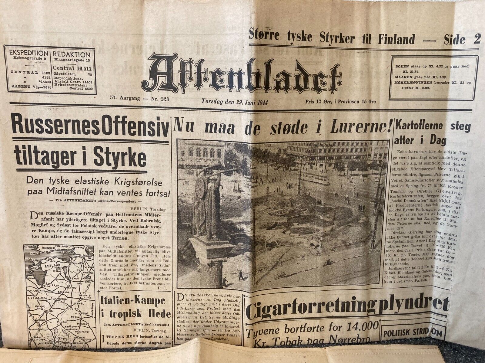 9x Pcs Danish WWII World War 2 Newspaper Lot - 1944 - "Aftenbladet" Denmark