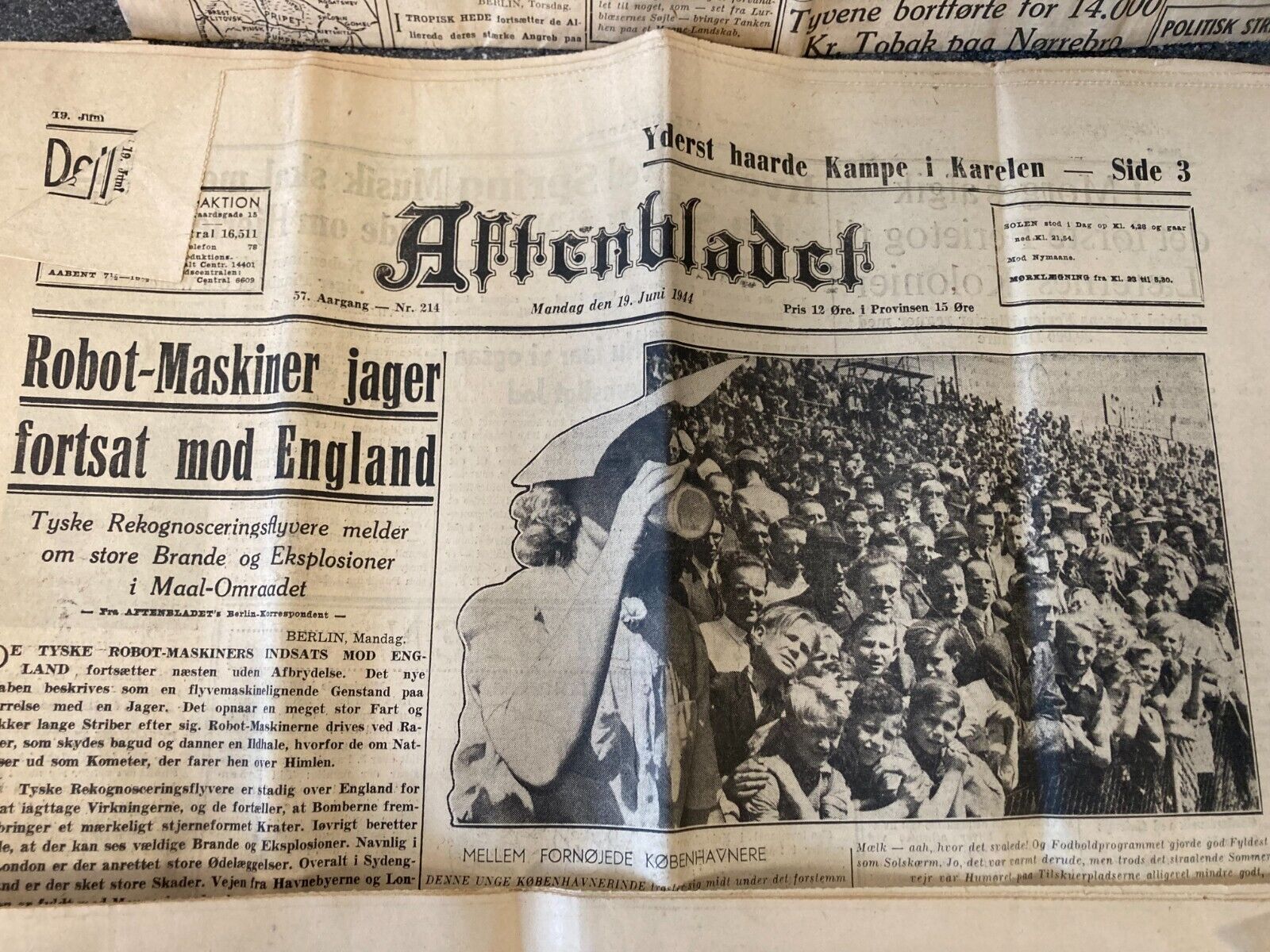 9x Pcs Danish WWII World War 2 Newspaper Lot - 1944 - "Aftenbladet" Denmark