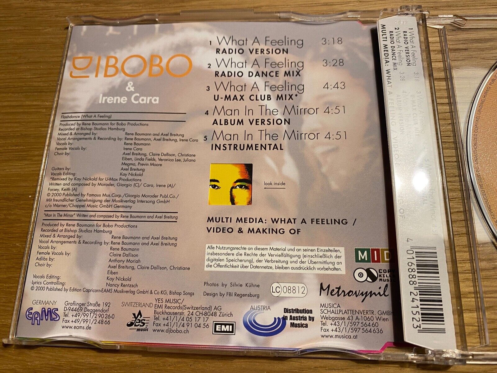 DJ BOBO  IRENE CARA "WHAT A FEELING" CD SINGLE 5 TRACK 2000 EU CD MAXI SINGLE