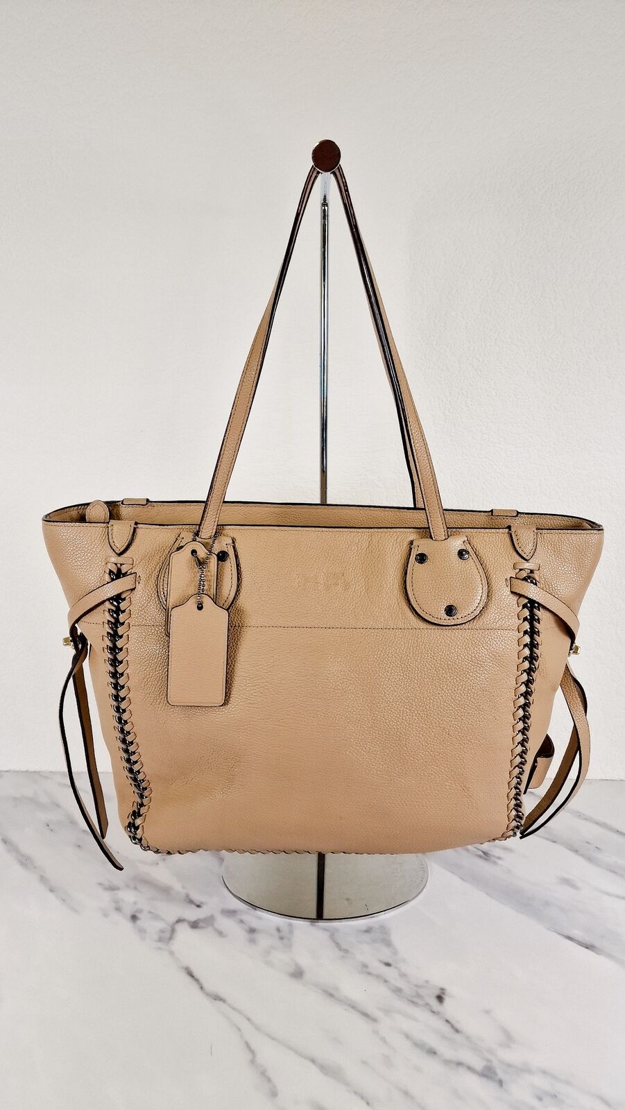 Coach Tatum Tote Whiplash Chain Detail Beechwood Nude Handbag Shoulder Bag 34398