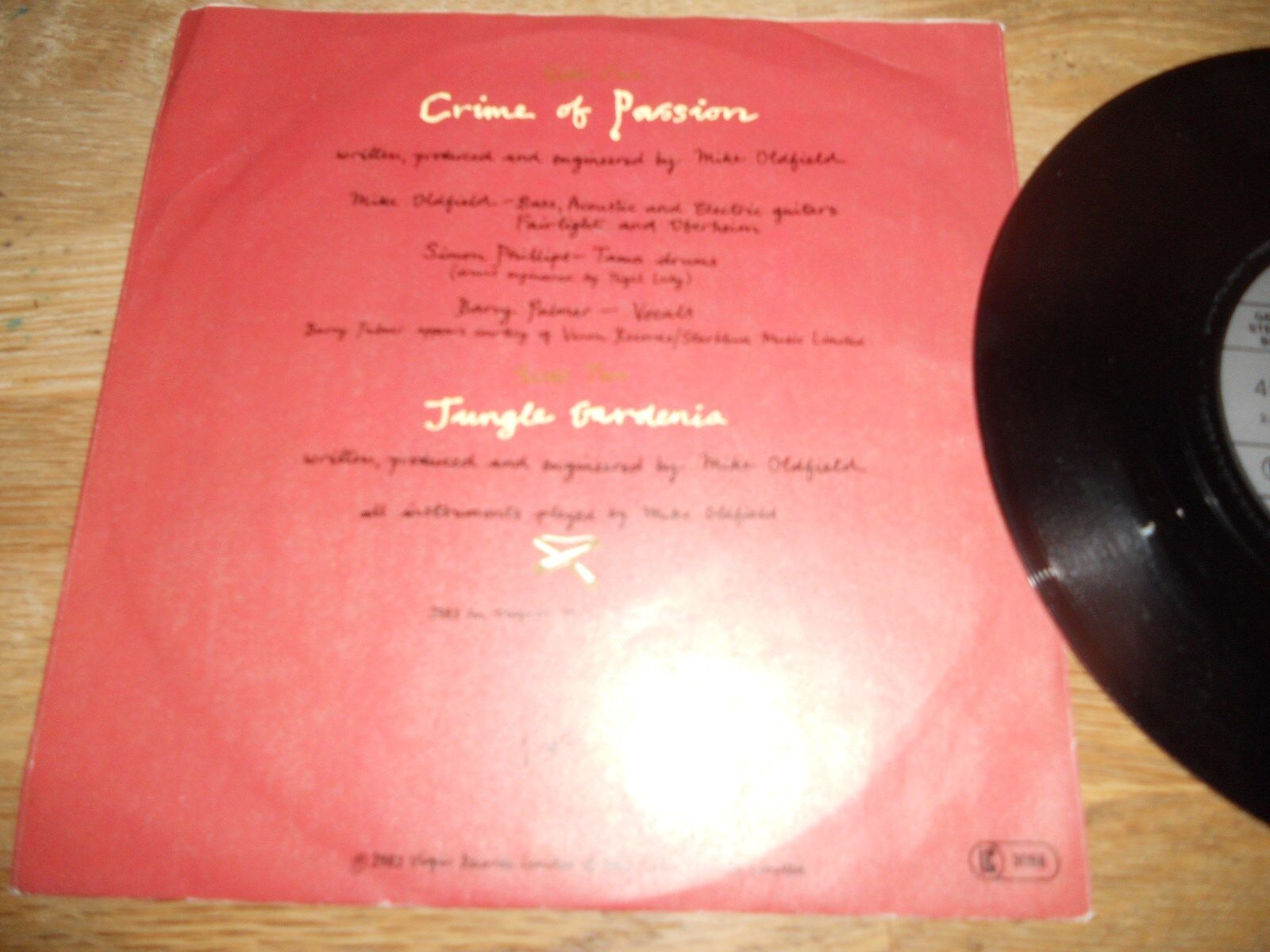 MIKE OLDFIELD "CRIME OF PASSION / JUNGLE GARDENIA" VIRGIN RECORDS 1983 WGERMANY