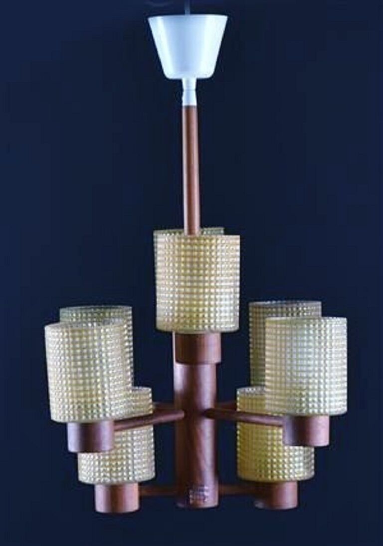 Hans Agne Jacobsson ceiling lamp made ​​of teak glass shade 1960/70 's