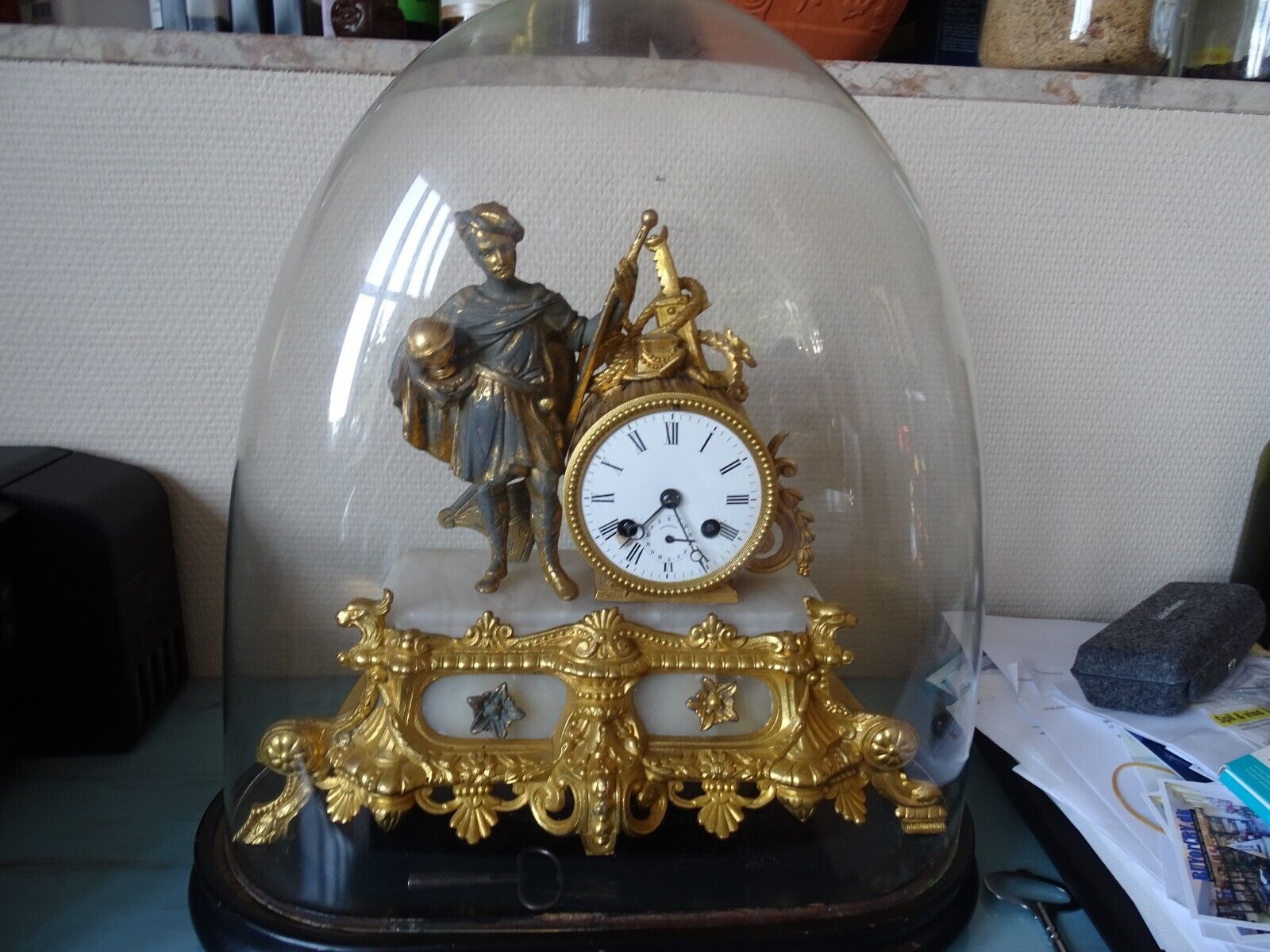 Vintage French style gilded mantle piece clock is running