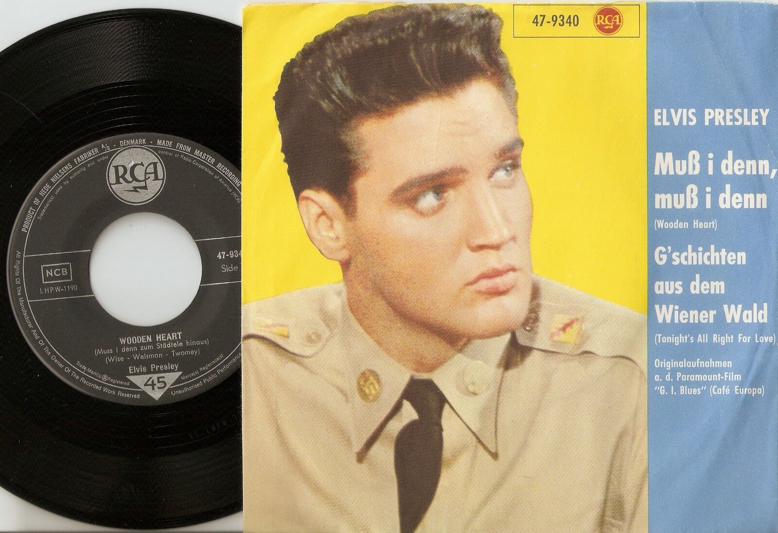 ELVIS PRESLEY WOODEN HEART  TONIGHTS ALL RIGHT FOR LOVE DANISH GERMAN 45+PS `60