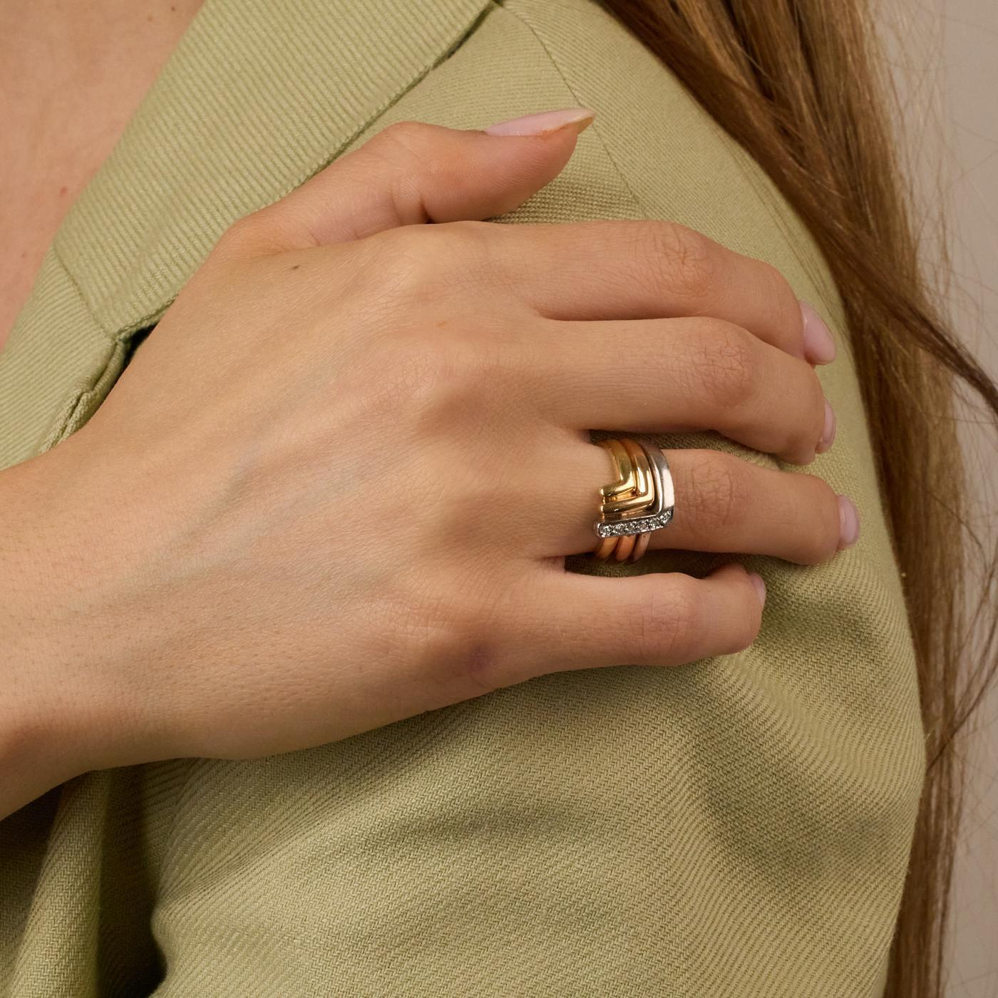 Ring with diamond (006 ct) in 8K Gold white gold and rose gold size