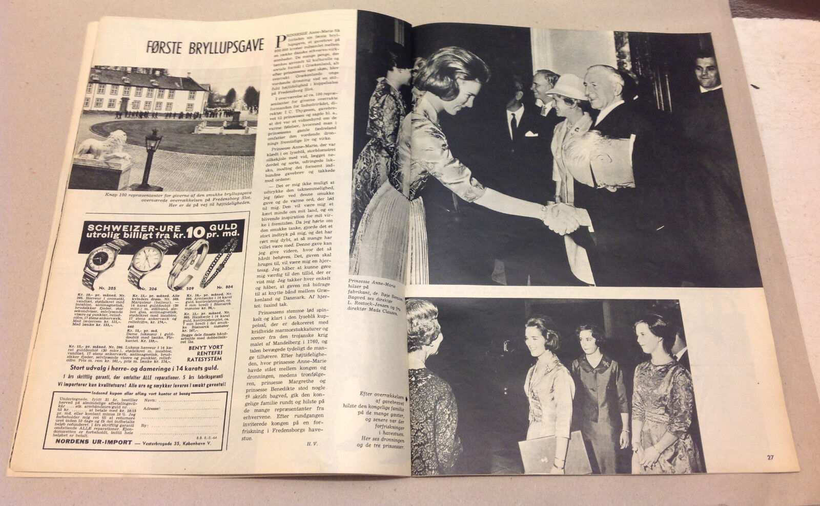 QUEEN ANNE-MARIE GREECE CONSTANTINE WEDDING GIFT VTG Magazine Billed-Bladet 1964