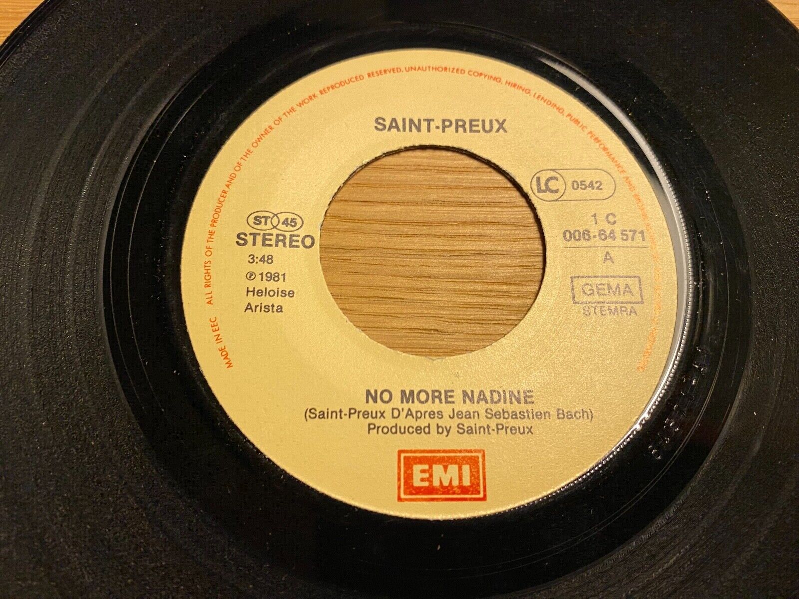 SAINT-PREUX "NO MORE NADINE/ENTRE LE REVE ET L´OUBLI" 1981 SINGLE EM NETHERLANDS