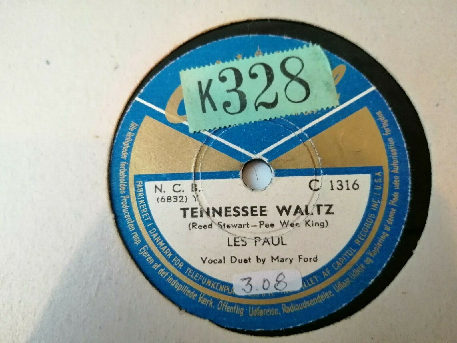 78 RPM  shellacLES PAUL : Little Rock Getaway/Tennessee WaltzTelefunken