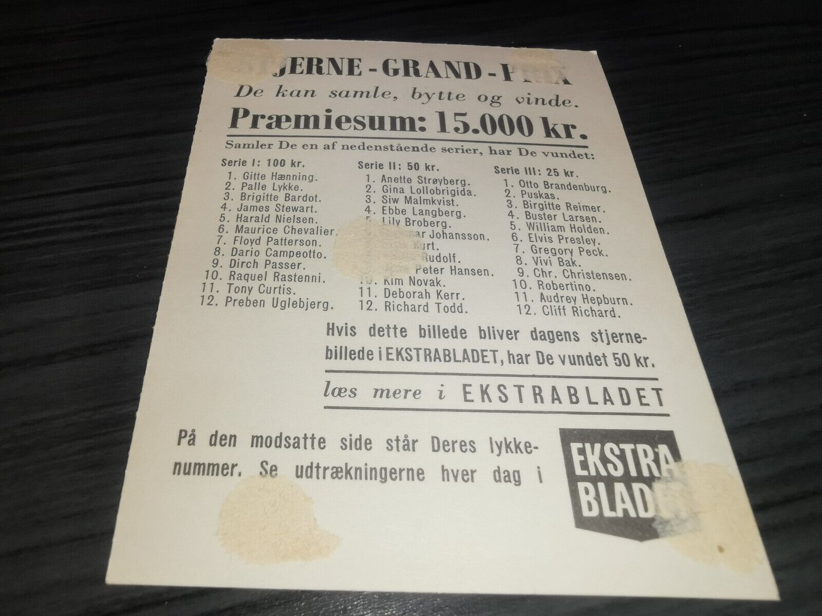 Elvis Presley 1963 Ekstra Bladet stjerne Grand Prix Card