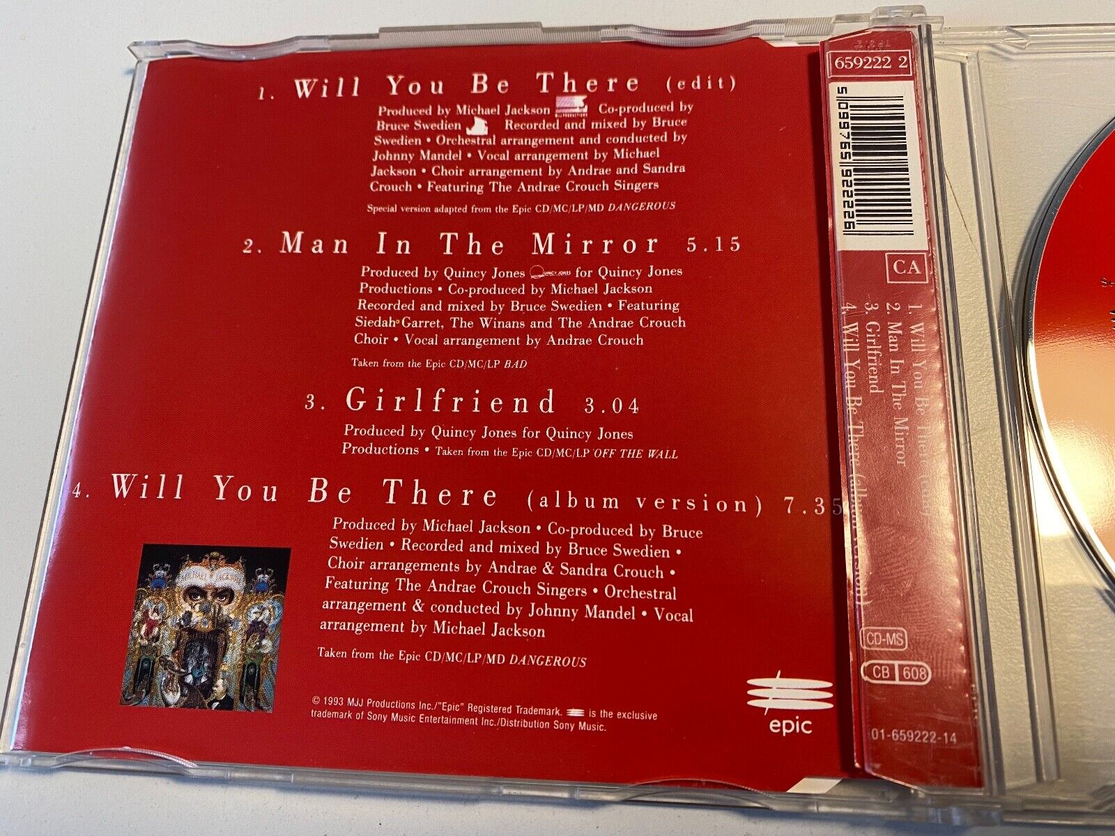 MICHAEL JACKSON "WILL YOU BE THERE" 4 TRACKS CD SINGLE 1993 EPIC RECORDS AUSTRIA