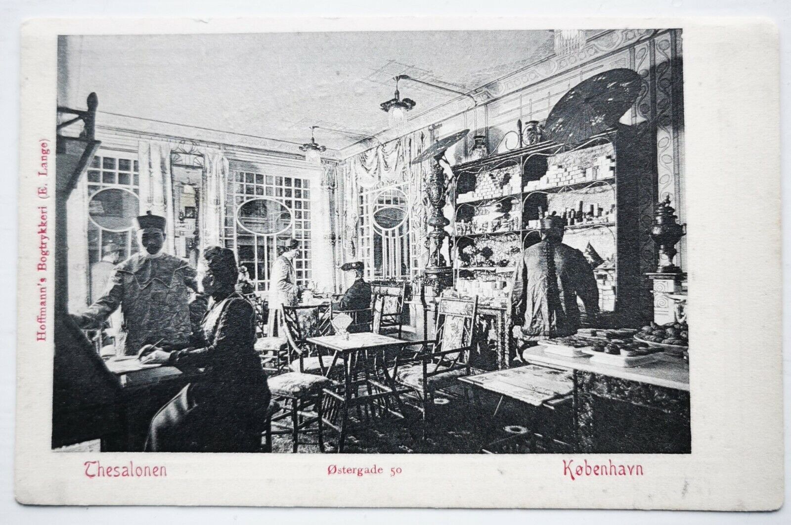 Old photo postcard:  Motif from tea saloon in Copenhagen Denmark 1910 pok1474