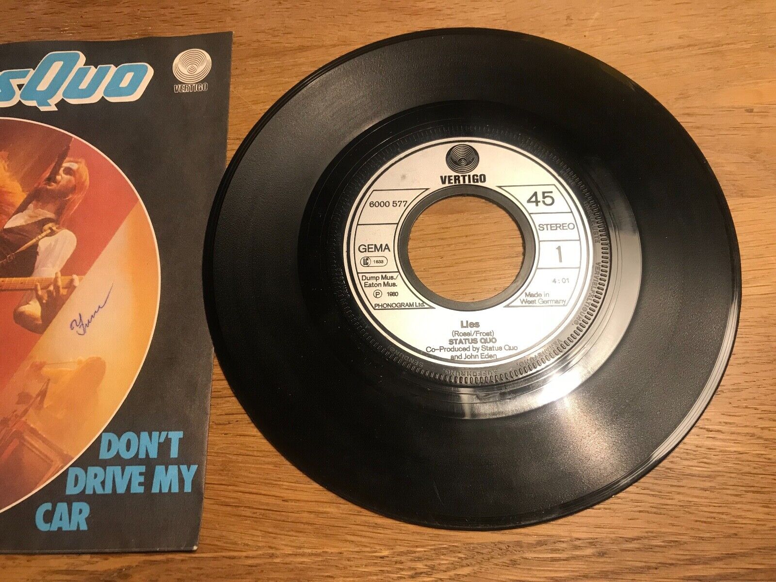 STATUS QUO "LIES / DON´T DRIVE MY CAR" 1980 VERTIGO RECORDS WEST GERMAN PRESSING