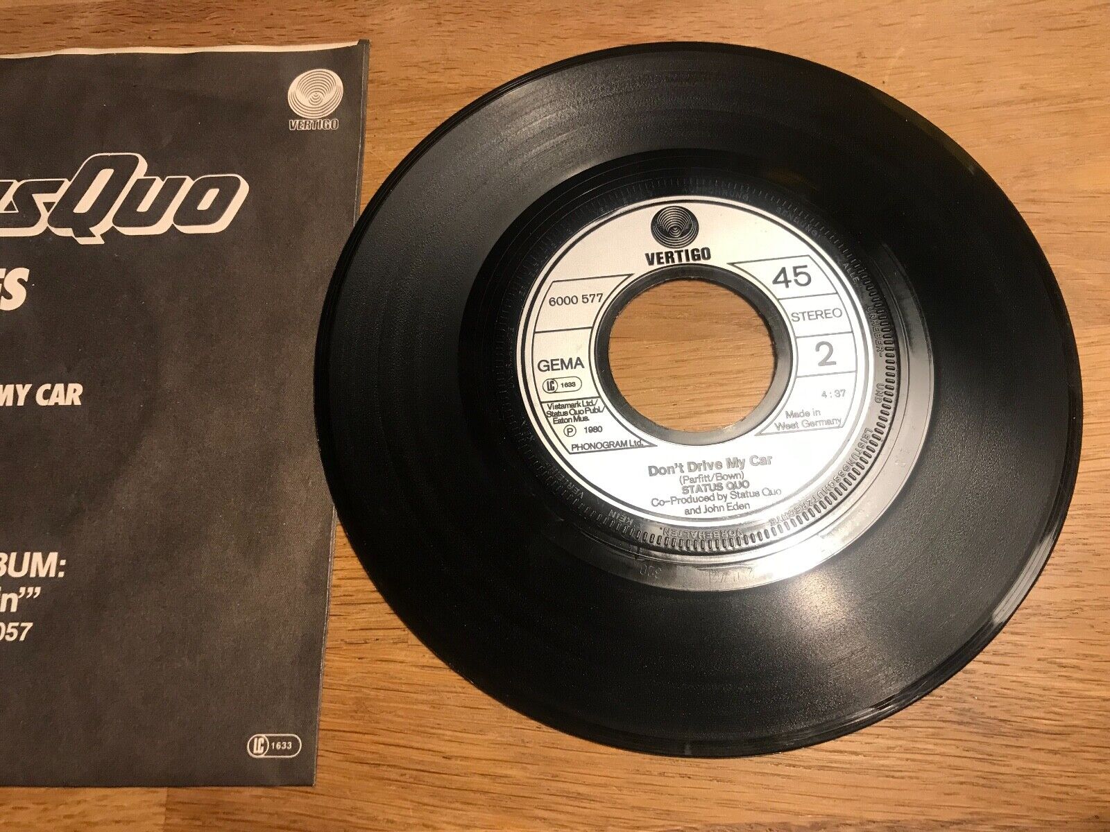 STATUS QUO "LIES / DON´T DRIVE MY CAR" 1980 VERTIGO RECORDS WEST GERMAN PRESSING