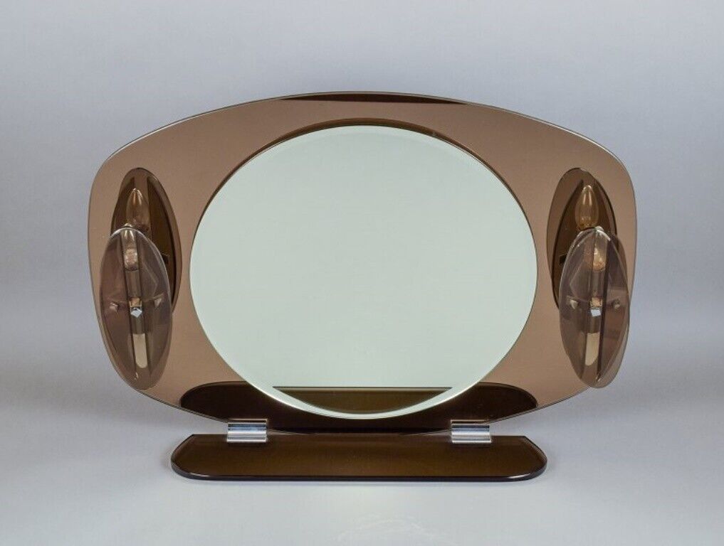 Fontana Arte Italy Large wall mirror in smoked glass 1980s