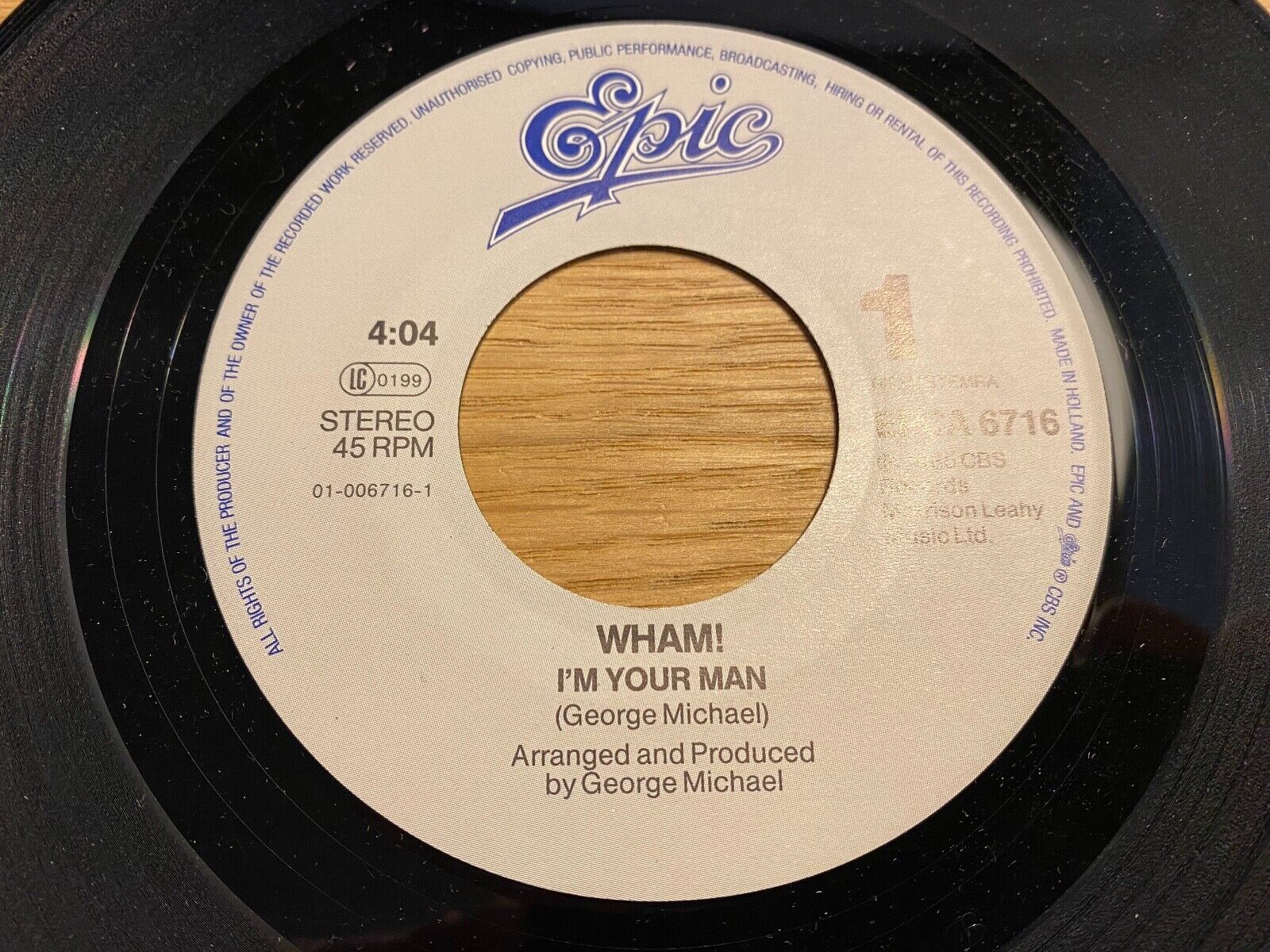 WHAM!/GEORGE MICHAEL "I´M YOUR MAN / DO IT RIGHT" 1985 EPIC RECORDS 7 INCH VINYL