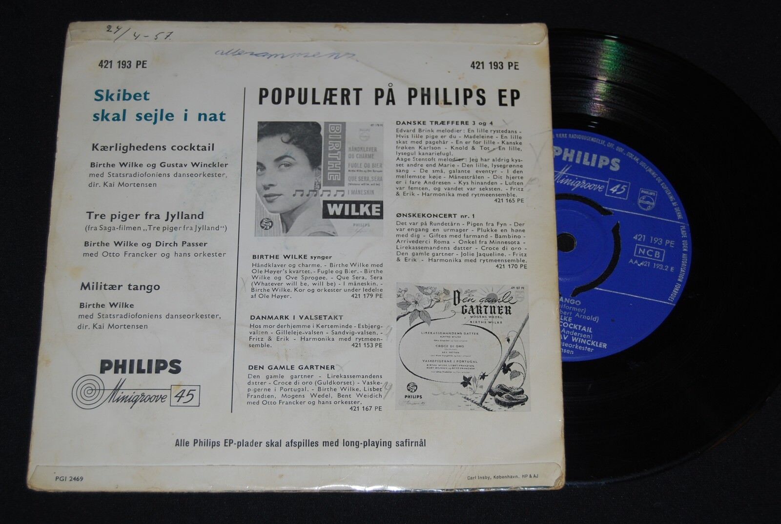 BIRTHE WILKE  G WINCKLER Skibet Skal Sejle I Nat Danish EP 45PS 1957 Eurovision