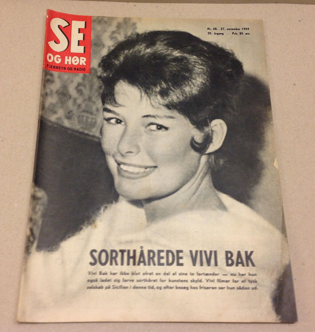 VIVI BAK DANISH SINGER BLACK HAIR ON A FRONT COVER VINTAGE Danish Magazine 1959