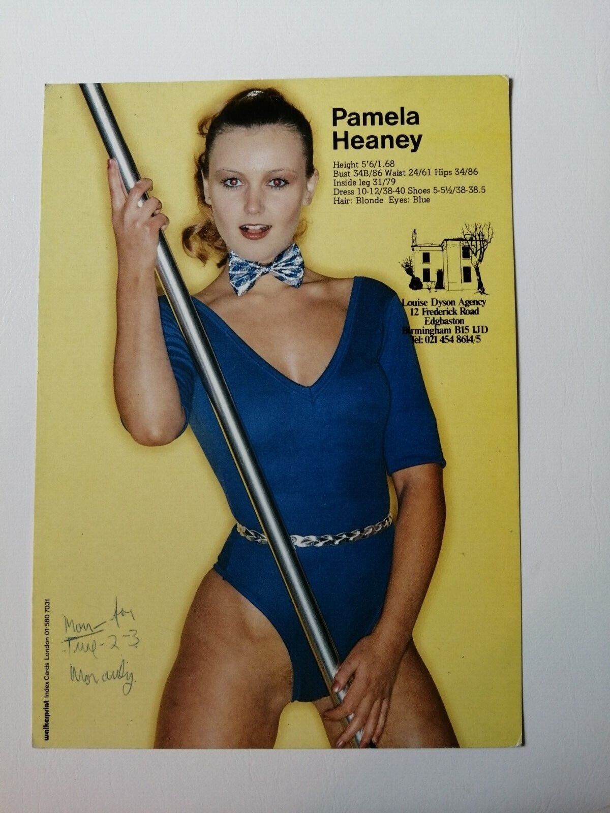 Vintage  English  model comp card from 1970s/1980sPamela Heaney