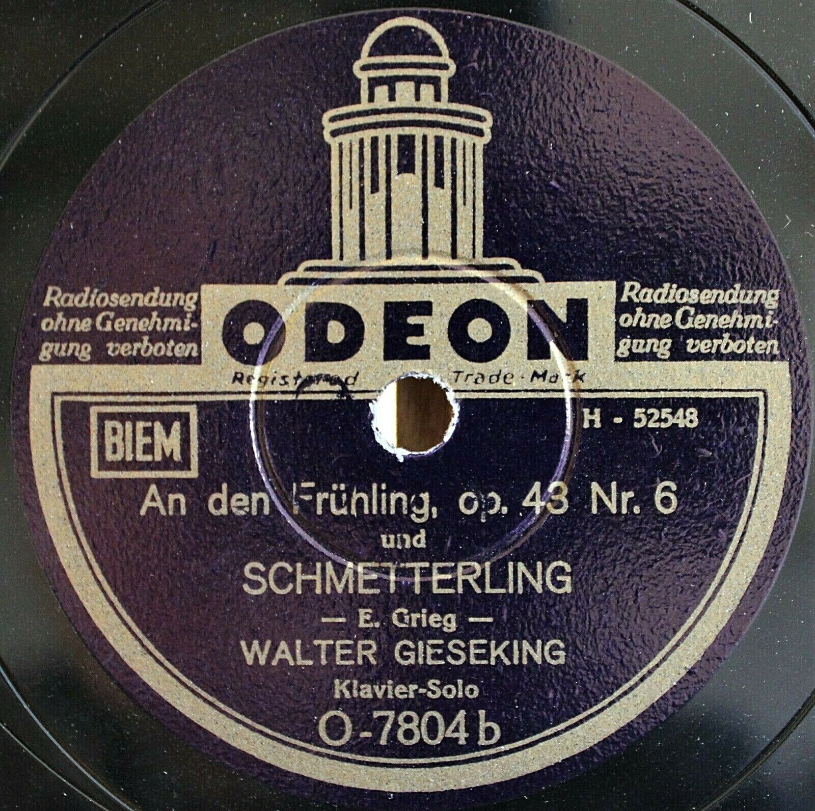 Gieseking Grieg (Troldhaugen; To Spring; Butterfly) Odeon O-7804 NM(-)