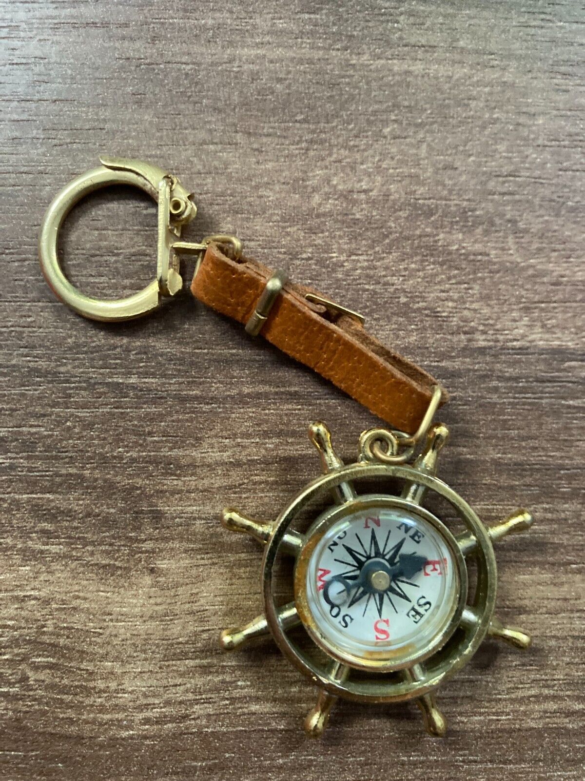 Vintage Nautical Ship Wheel Keychain with Witch "Harzhexe" Image