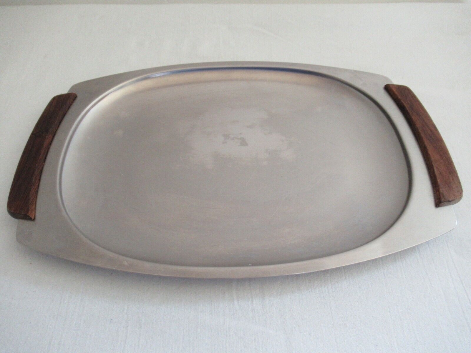 Vintage danish stainless steel serving dishes with rosewood handles