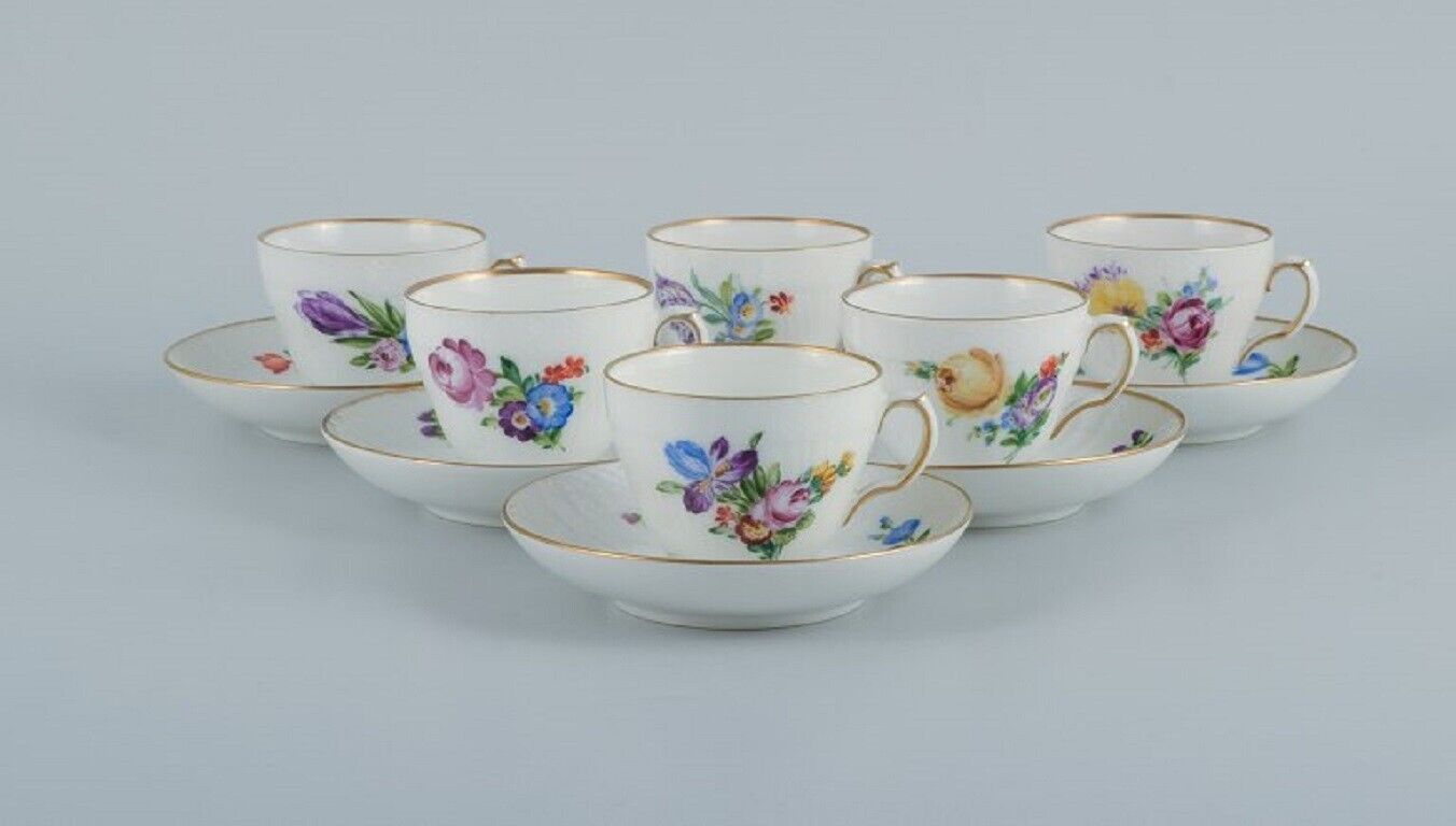 Royal Copenhagen Saxon Flower  Five coffee cups with saucers  Early 20th C