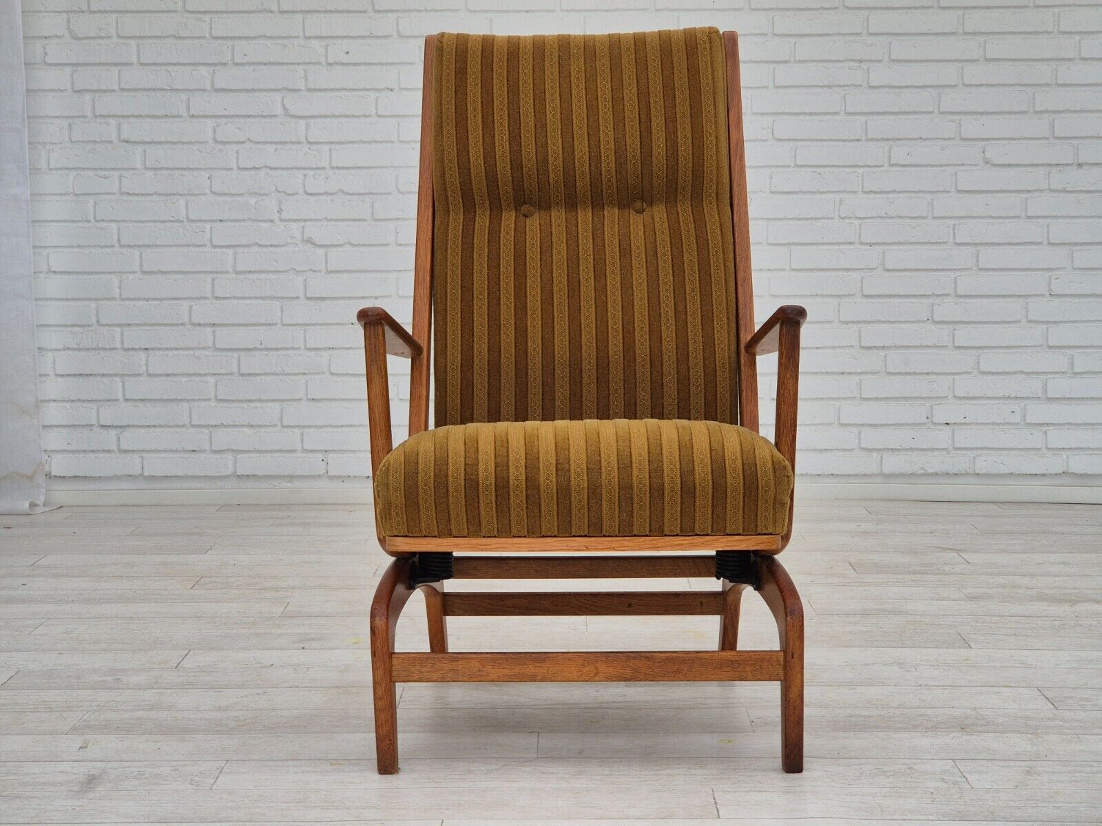 1960s Danish design oak wood rocking chair with footstool furniture wool