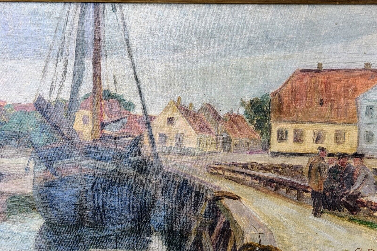 Axel Bredsdorff (1883-1947) CHAT IN HARBOR original oil painting