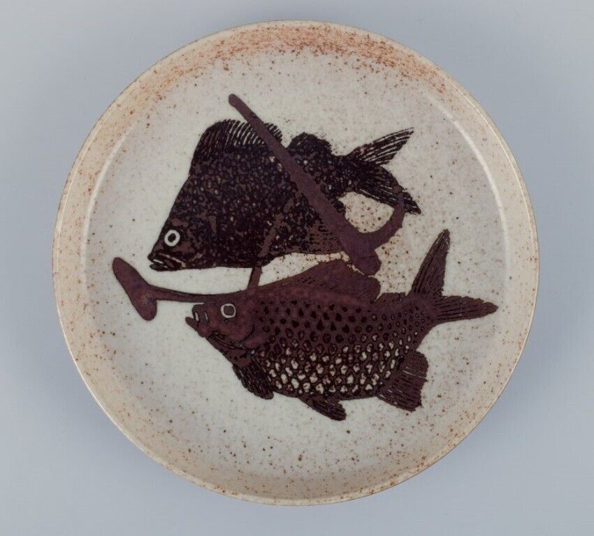 Nils Thorsson for Royal Copenhagen unique ceramic dish decorated with fish