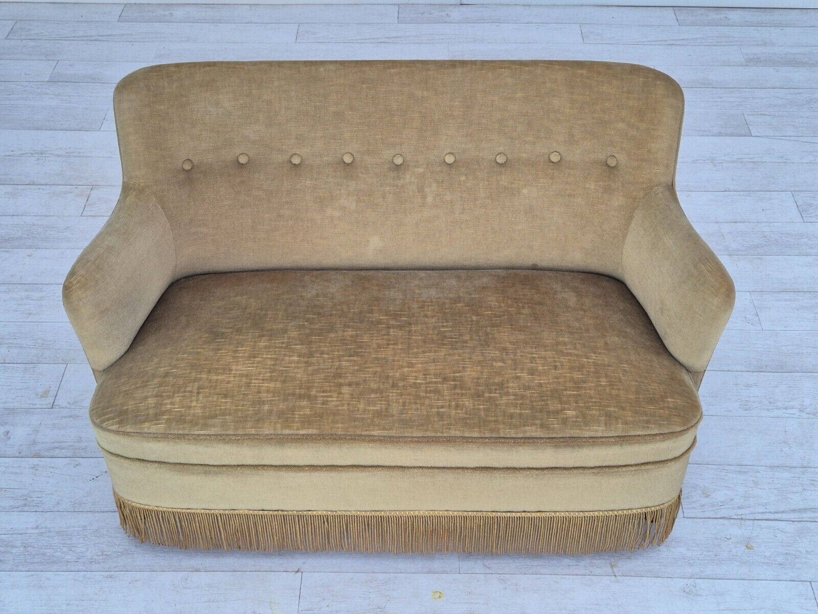 1970s Danish 2 seater sofa original condition green furniture velour