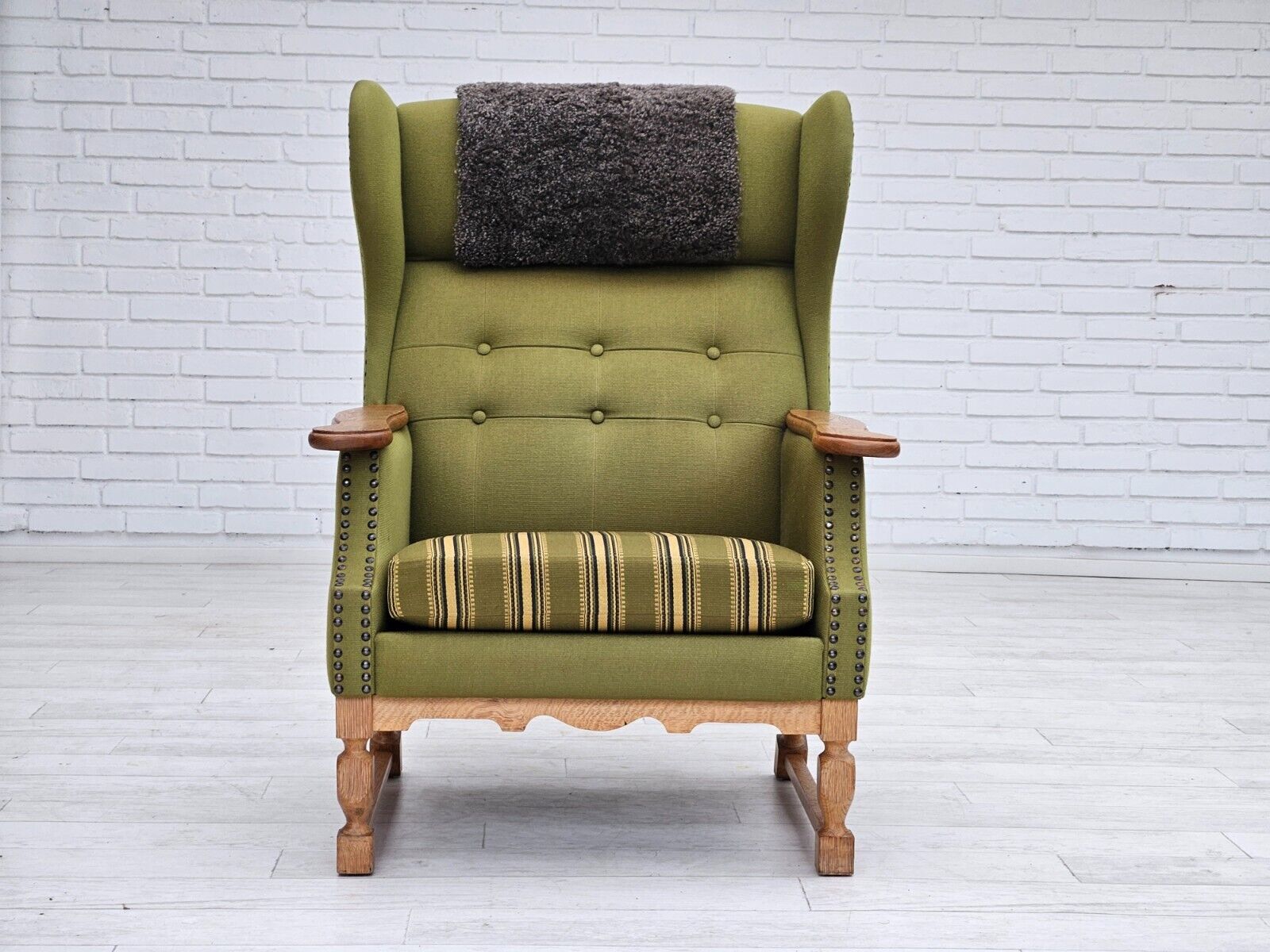 1970s Danish highback armchair wool oak original very good condition