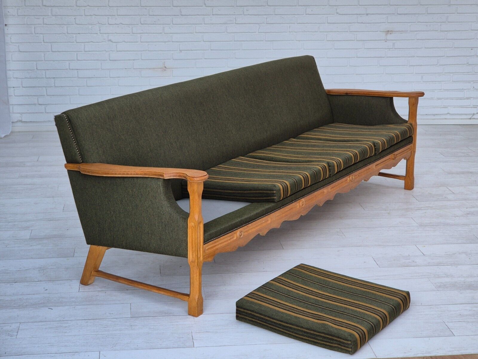 1970s Danish 4 seater sofa original very good condition wool oak wood