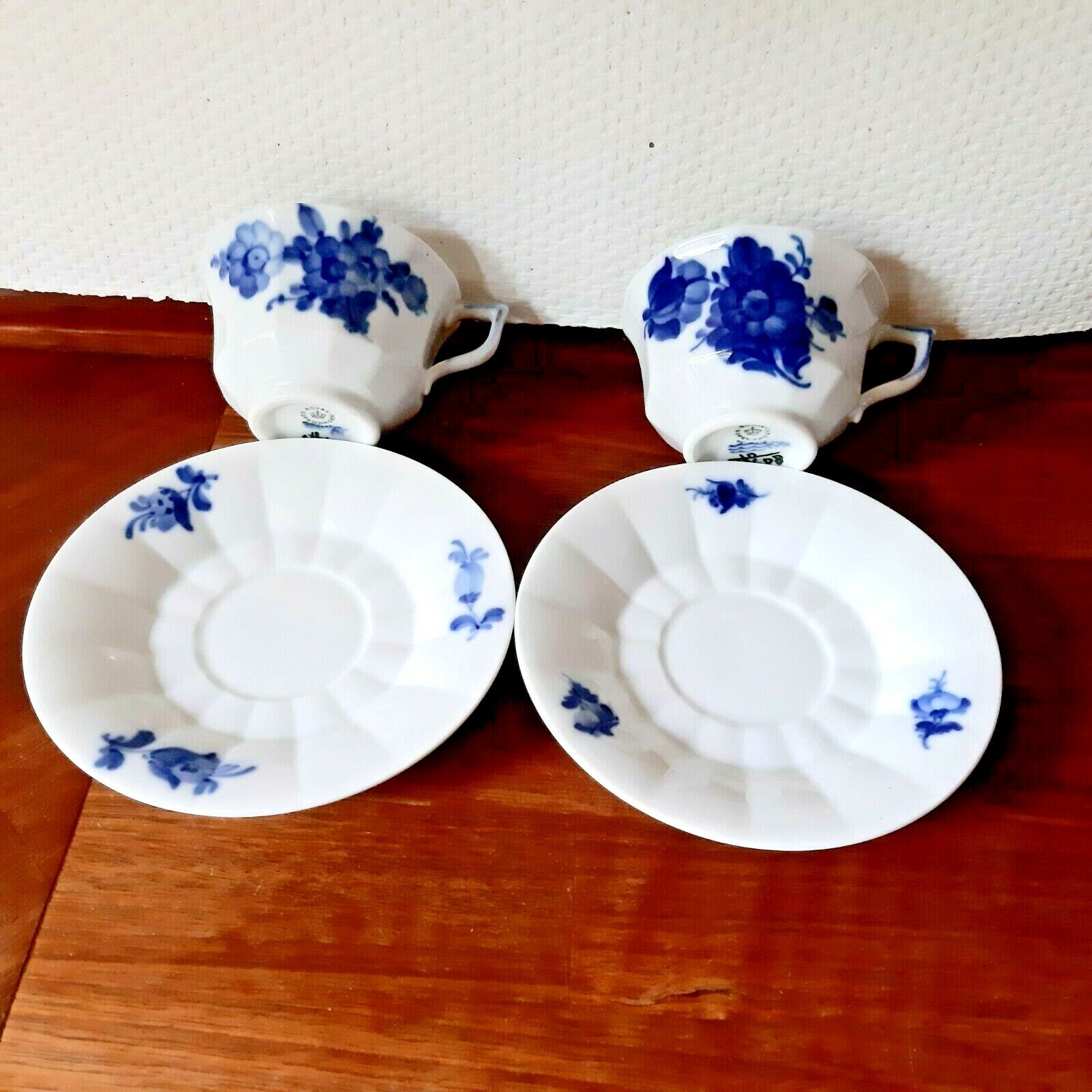 2 x COFFEE SETS BLUE FLOWER ANGULAR # 10- 8608 Royal Copenhagen 1st